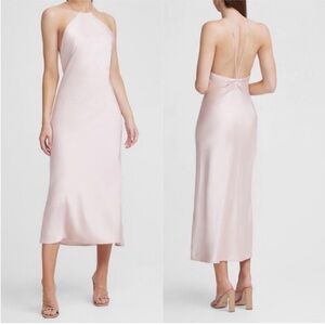 Significant Other Vienna High Neck Open Strap Back Satin Midi Dress Blush 6